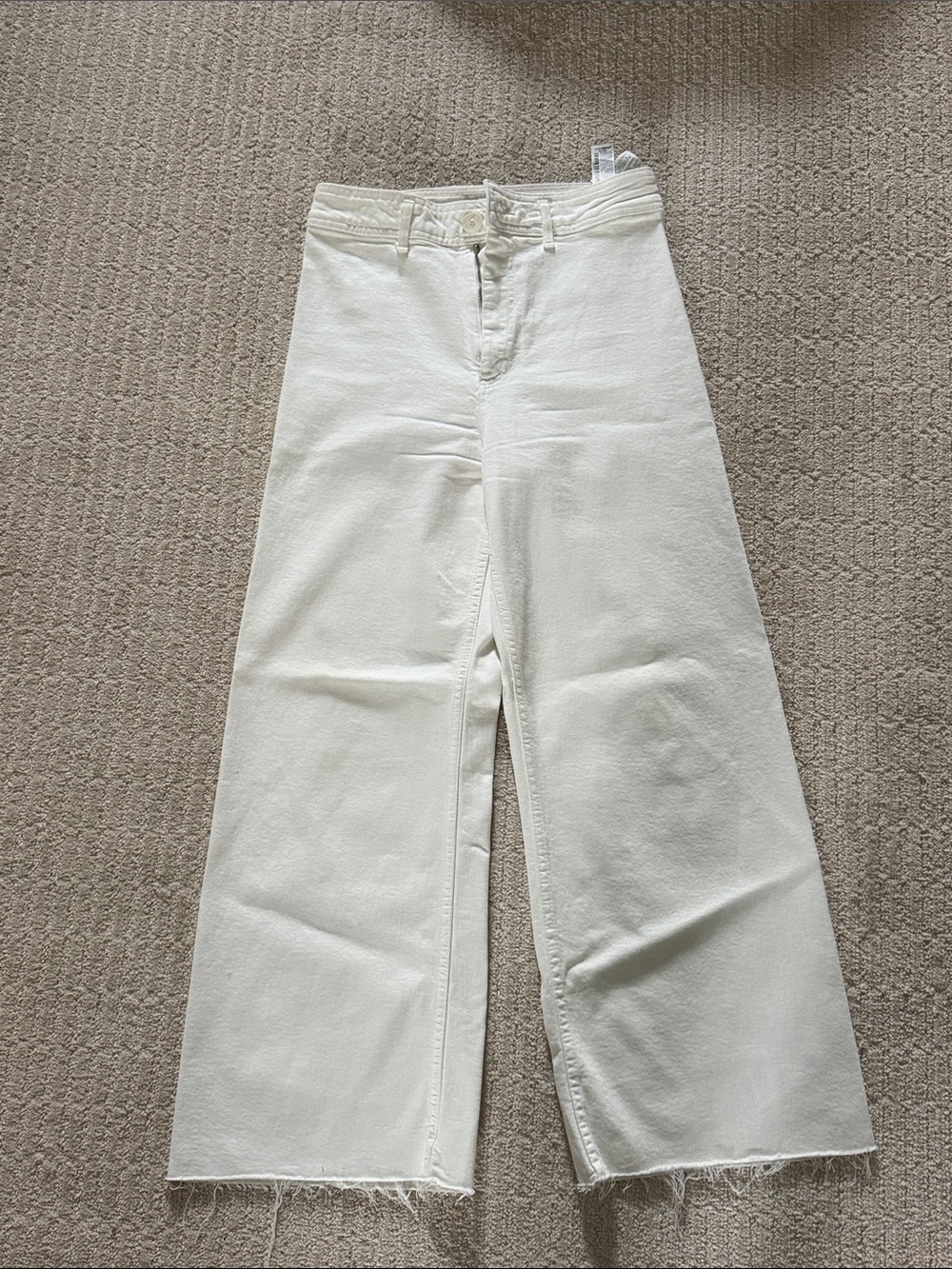 Zara white Wide-Leg Raw-Hem Jeans